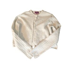 Edikted White Cable Knit Cardigan Sweater Button Cotton Cropped S